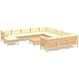 vidaXL Salon de jardin 13 pcs avec coussins crème Bois de pin pas cher