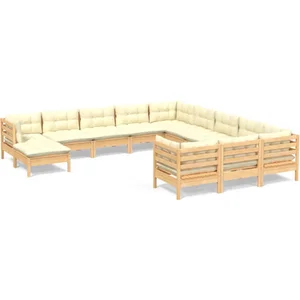 vidaXL Salon de jardin 12 pcs avec coussins crème Bois de pin pas cher