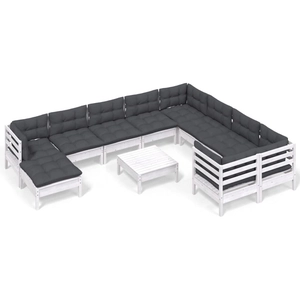 vidaXL Salon de jardin 11 pcs avec coussins blanc bois de pin pas cher