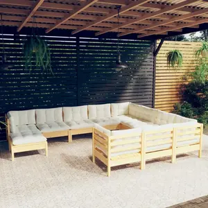 vidaXL Salon de jardin 11 pcs avec coussins crème bois de pin pas cher