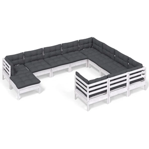 vidaXL Salon de jardin 11 pcs avec coussins blanc bois de pin pas cher