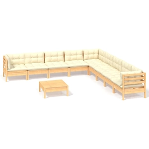 vidaXL Salon de jardin 10 pcs avec coussins crème Bois de pin solide pas cher
