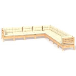 vidaXL Salon de jardin 9 pcs avec coussins crème Bois de pin solide pas cher