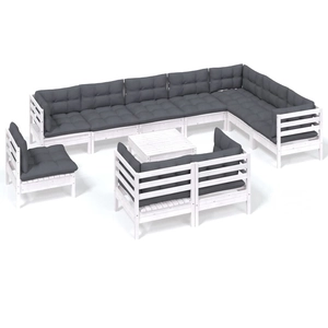 vidaXL Salon de jardin 11 pcs avec coussins blanc bois de pin solide pas cher