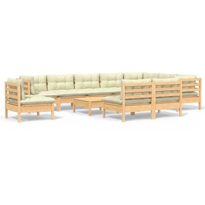 vidaXL Salon de jardin 11 pcs avec coussins crème Bois de pin solide pas cher