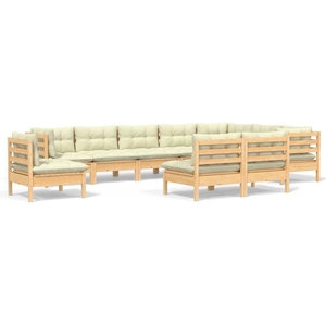 vidaXL Salon de jardin 10 pcs avec coussins crème Bois de pin solide pas cher