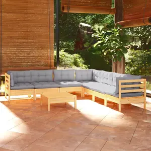 vidaXL Salon de jardin 8 pcs avec coussins gris Bois de pin solide pas cher