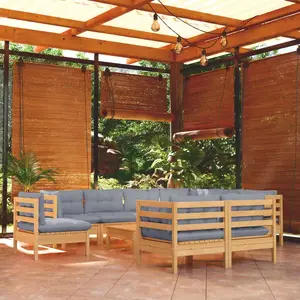 vidaXL Salon de jardin 10 pcs avec coussins gris Bois de pin solide pas cher