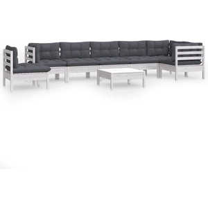 Salon de jardin 9 pcs avec coussins blanc bois de pin solide Vidaxl Blanc pas cher