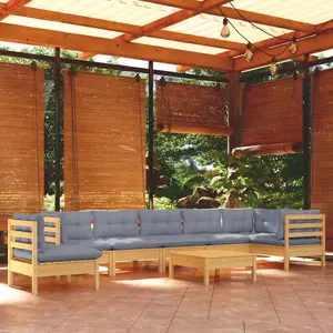 vidaXL Salon de jardin 9 pcs avec coussins gris Bois de pin solide pas cher