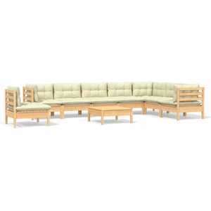 vidaXL Salon de jardin 9 pcs avec coussins crème Bois de pin solide pas cher