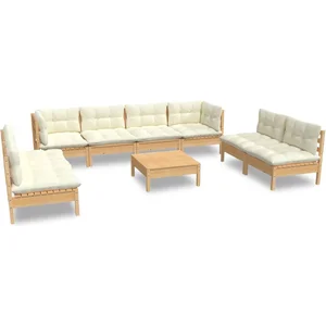 vidaXL Salon de jardin 9 pcs avec coussins crème bois de pin massif pas cher