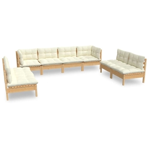 vidaXL Salon de jardin 8 pcs avec coussins crème Bois de pin massif pas cher