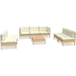 vidaXL Salon de jardin 8 pcs avec coussins crème Bois de pin massif pas cher