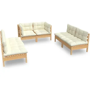 vidaXL Salon de jardin 6 pcs avec coussins crème Bois de pin massif pas cher