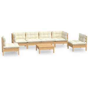 vidaXL Salon de jardin 7 pcs avec coussins crème bois de pin massif pas cher