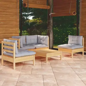 vidaXL Salon de jardin 5 pcs avec coussins gris bois de pin massif pas cher
