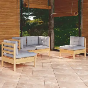 vidaXL Salon de jardin 4 pcs avec coussins gris Bois de pin massif pas cher