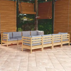 vidaXL Salon de jardin 9 pcs avec coussins gris bois de pin massif pas cher