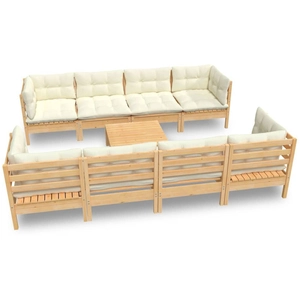 vidaXL Salon de jardin 9 pcs avec coussins crème bois de pin massif pas cher