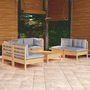 vidaXL Salon de jardin 7 pcs avec coussins gris bois de pin massif pas cher