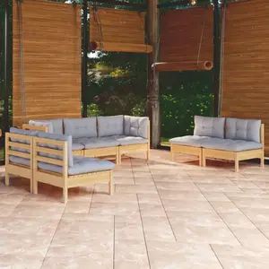 vidaXL Salon de jardin 7 pcs avec coussins gris Bois de pin massif pas cher