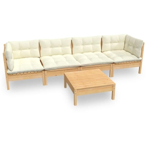 vidaXL Salon de jardin 5 pcs avec coussins crème bois de pin massif pas cher
