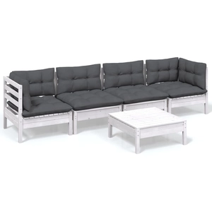 vidaXL Salon de jardin 5 pcs avec coussins bois de pin massif pas cher