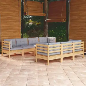 vidaXL Salon de jardin 8 pcs avec coussins gris Bois de pin massif pas cher