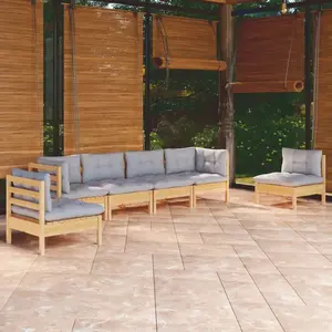 vidaXL Salon de jardin 6 pcs avec coussins gris bois de pin massif pas cher