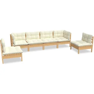 vidaXL Salon de jardin 6 pcs avec coussins crème Bois de pin massif pas cher