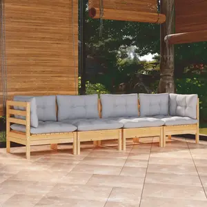 vidaXL Salon de jardin 4 pcs avec coussins gris Bois de pin massif pas cher