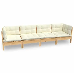 vidaXL Salon de jardin 4 pcs avec coussins crème Bois de pin massif pas cher