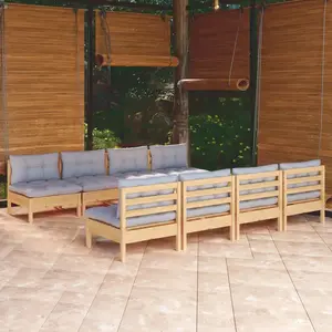 vidaXL Salon de jardin 9 pcs avec coussins gris bois de pin massif pas cher