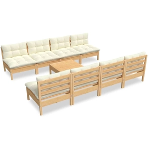 vidaXL Salon de jardin 9 pcs avec coussins crème bois de pin massif pas cher