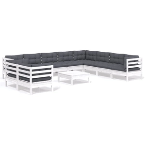 vidaXL Salon de jardin 11 pcs avec coussins blanc bois de pin solide pas cher