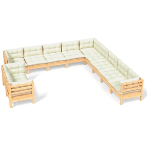 vidaXL Salon de jardin 11 pcs avec coussins crème Bois de pin solide pas cher