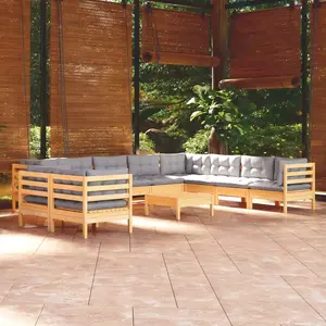 vidaXL Salon de jardin 11 pcs avec coussins gris Bois de pin solide pas cher