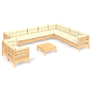 vidaXL Salon de jardin 11 pcs avec coussins crème Bois de pin solide pas cher