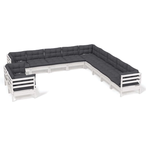 vidaXL Salon de jardin 11 pcs avec coussins blanc bois de pin solide pas cher