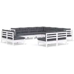 vidaXL Salon de jardin 11 pcs avec coussins blanc bois de pin solide pas cher