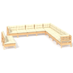 vidaXL Salon de jardin 11 pcs avec coussins crème Bois de pin massif pas cher
