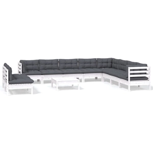 vidaXL Salon de jardin 11 pcs avec coussins blanc bois de pin solide pas cher