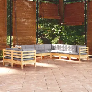 vidaXL Salon de jardin 9 pcs avec coussins gris bois de pin solide pas cher
