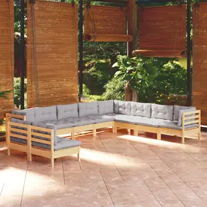 Comparateur de prix : vidaXL Salon de jardin 10 pcs avec coussins gris bois de pin solide