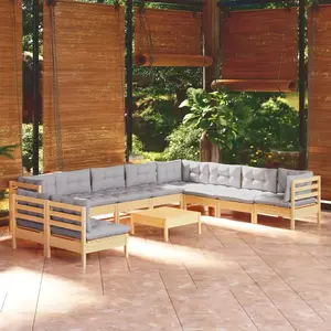 vidaXL Salon de jardin 11 pcs avec coussins gris Bois de pin solide pas cher