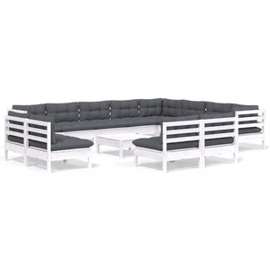 vidaXL Salon de jardin 13 pcs avec coussins blanc bois de pin solide pas cher