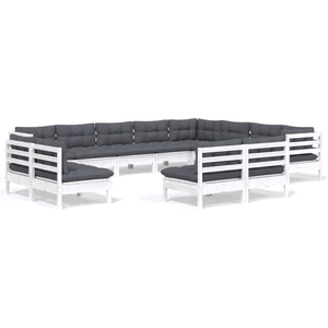 vidaXL Salon de jardin 12 pcs avec coussins blanc bois de pin solide pas cher