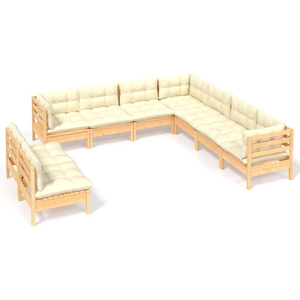 vidaXL Salon de jardin 9 pcs avec coussins crème Bois de pin massif pas cher