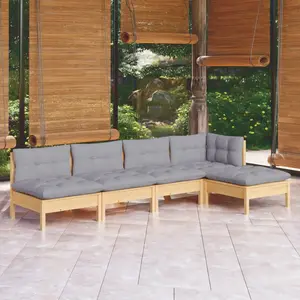 vidaXL Salon de jardin 5 pcs avec coussins gris bois de pin pas cher